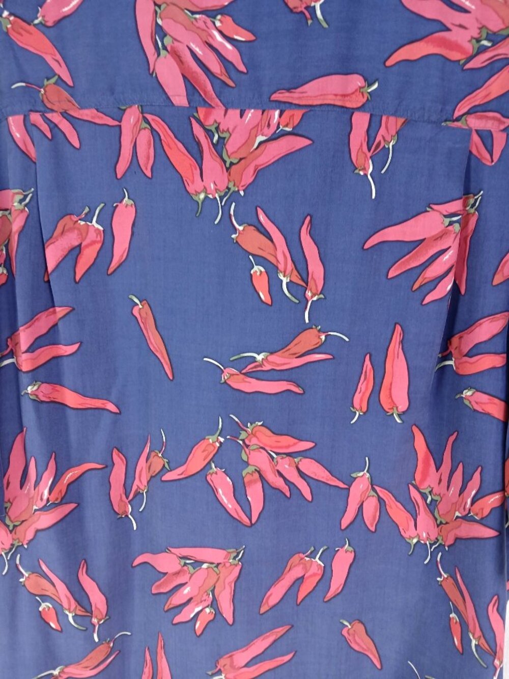Vintage Joey Richi Mens Silk Chili Pepper Print Button Up Shirt Size L Blue Red - Picture 10 of 14